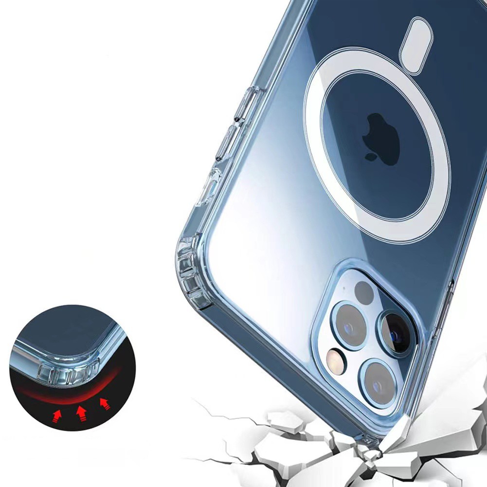 Apple iPhone 14 Pro Max Kılıf M-safe Şarj Özellikli Şeffaf Sert PC Zore Embos Kapak - Görsel 4