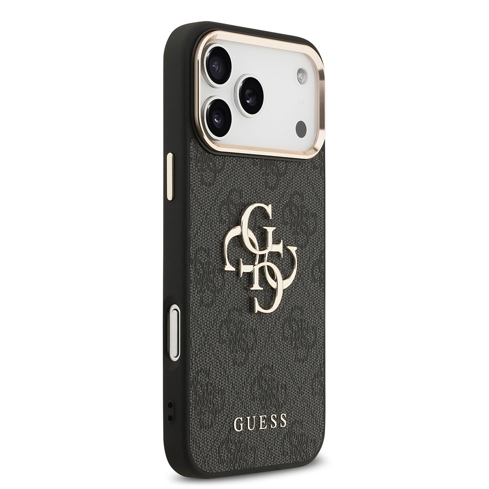 Apple iPhone 18 Pro Max Kılıf Guess Orjinal Lisanslı Gold Metal Kamera Çerçeveli 4G Desenli Metal Büyük 4G ve Yazı Logolu Kapak - Görsel 4