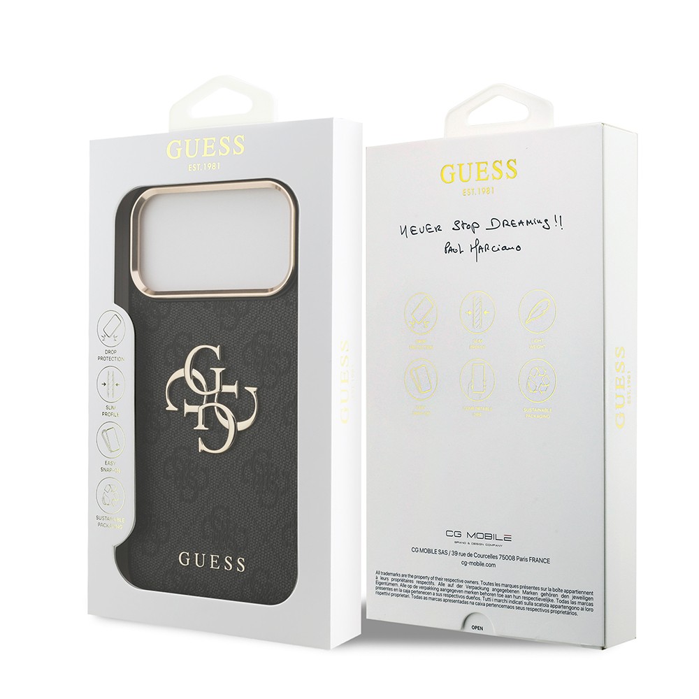Apple iPhone 18 Pro Max Kılıf Guess Orjinal Lisanslı Gold Metal Kamera Çerçeveli 4G Desenli Metal Büyük 4G ve Yazı Logolu Kapak - Görsel 8
