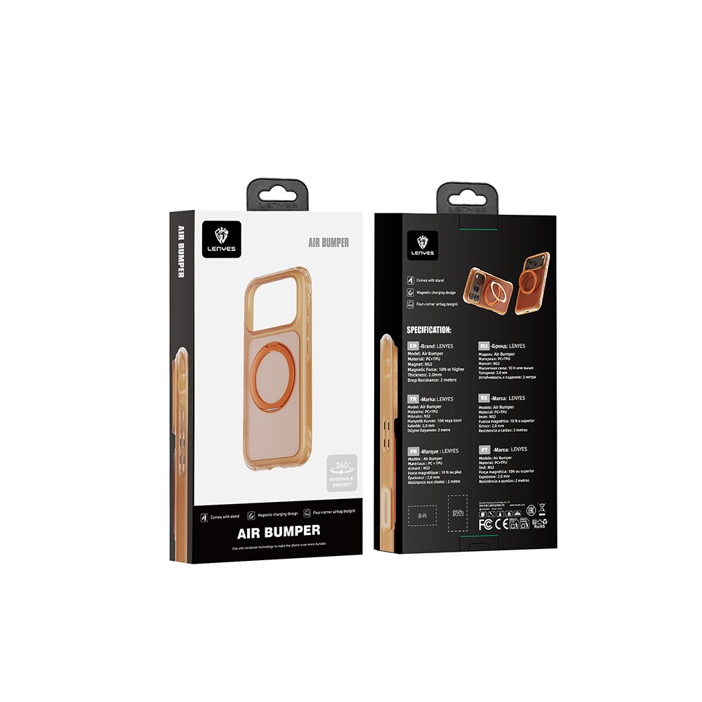 Apple iPhone 18 Pro Max Kılıf Lenyes Air Bumper Serisi M-safe Şarj Özellikli Airbag Tasarımlı Standlı Kapak - Görsel 3