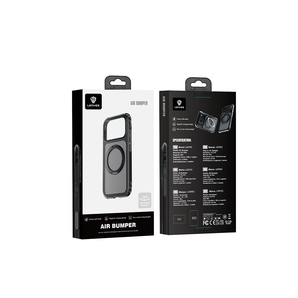 Apple iPhone 18 Pro Max Kılıf Lenyes Air Bumper Serisi M-safe Şarj Özellikli Airbag Tasarımlı Standlı Kapak - Görsel 4