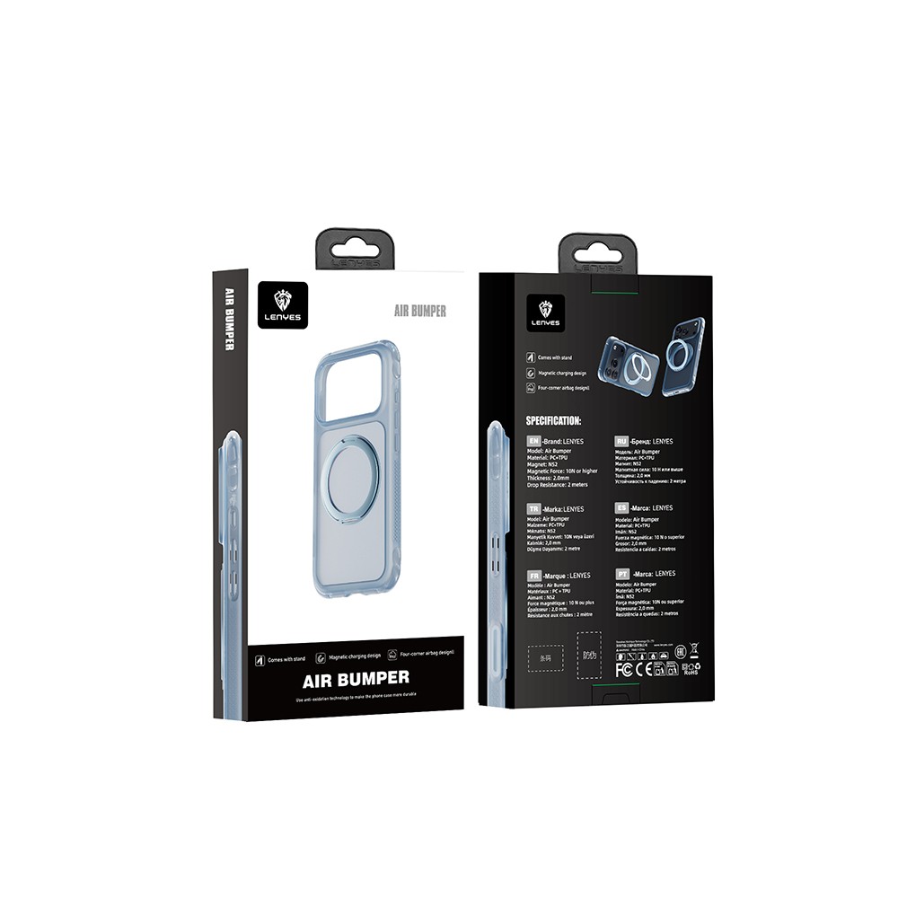 Apple iPhone 18 Pro Max Kılıf Lenyes Air Bumper Serisi M-safe Şarj Özellikli Airbag Tasarımlı Standlı Kapak - Görsel 8