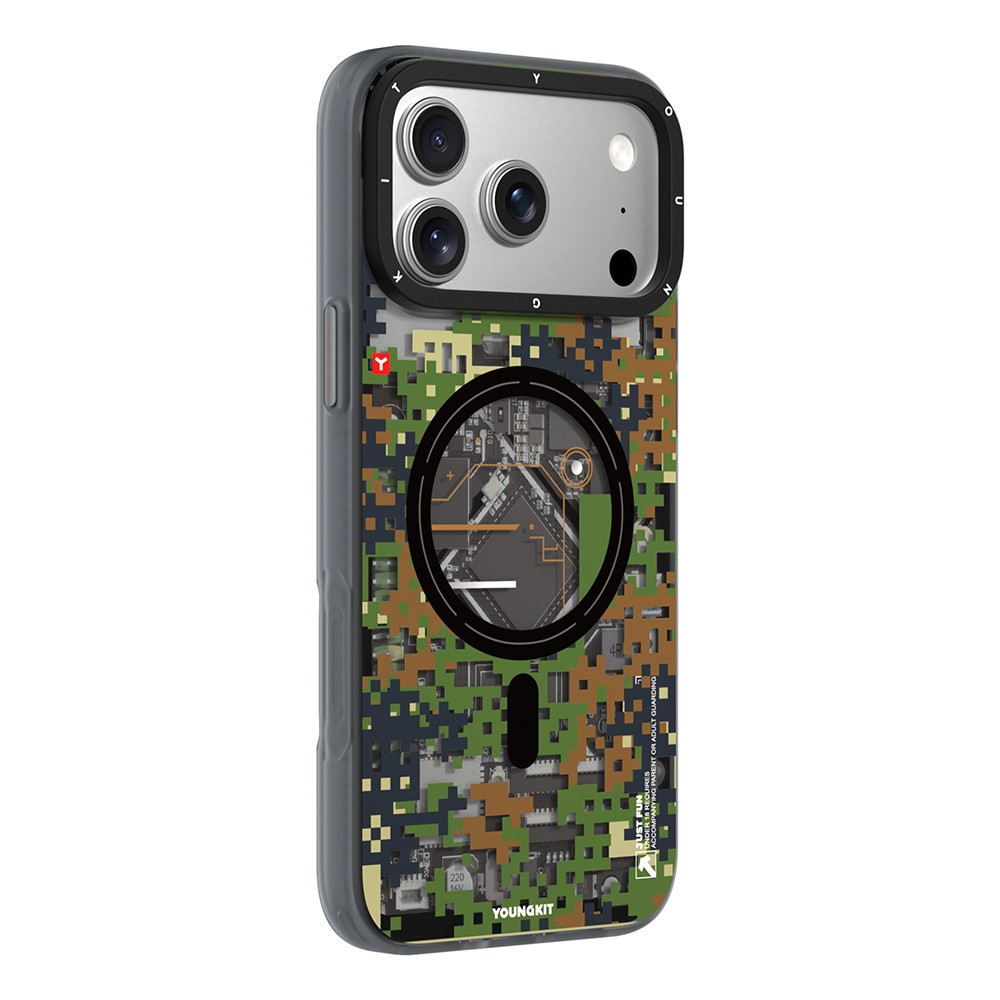 Apple iPhone 18 Pro Max Kılıf M-Safe Şarj Özellikli Youngkit Camouflage Sykell Serisi Kapak - Görsel 3
