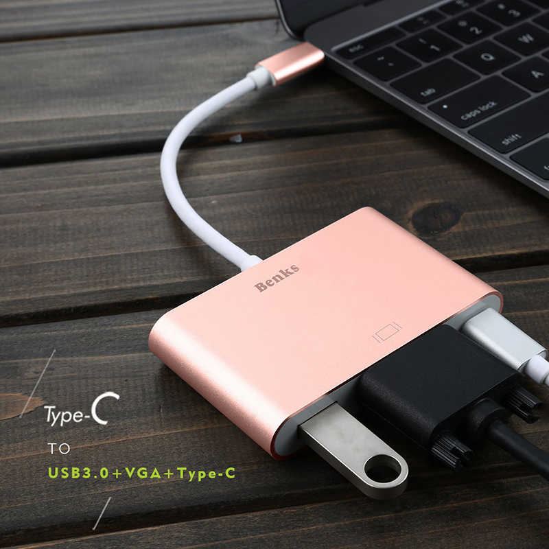 Benks U20 Type-C to 3 in 1 Adaptör (Usb 3.0+VGA+Type-C) - Görsel 2