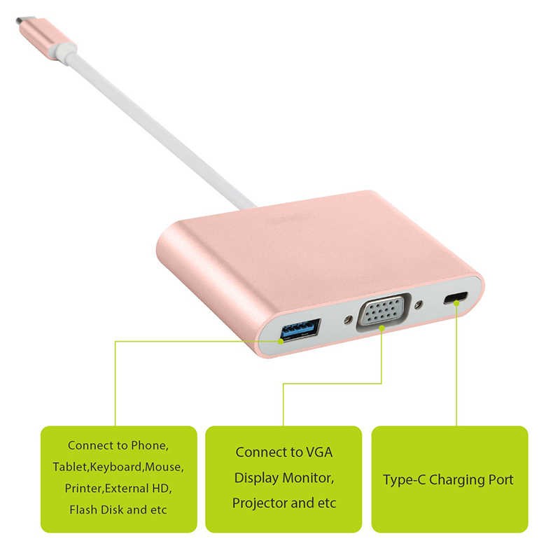 Benks U20 Type-C to 3 in 1 Adaptör (Usb 3.0+VGA+Type-C) - Görsel 6