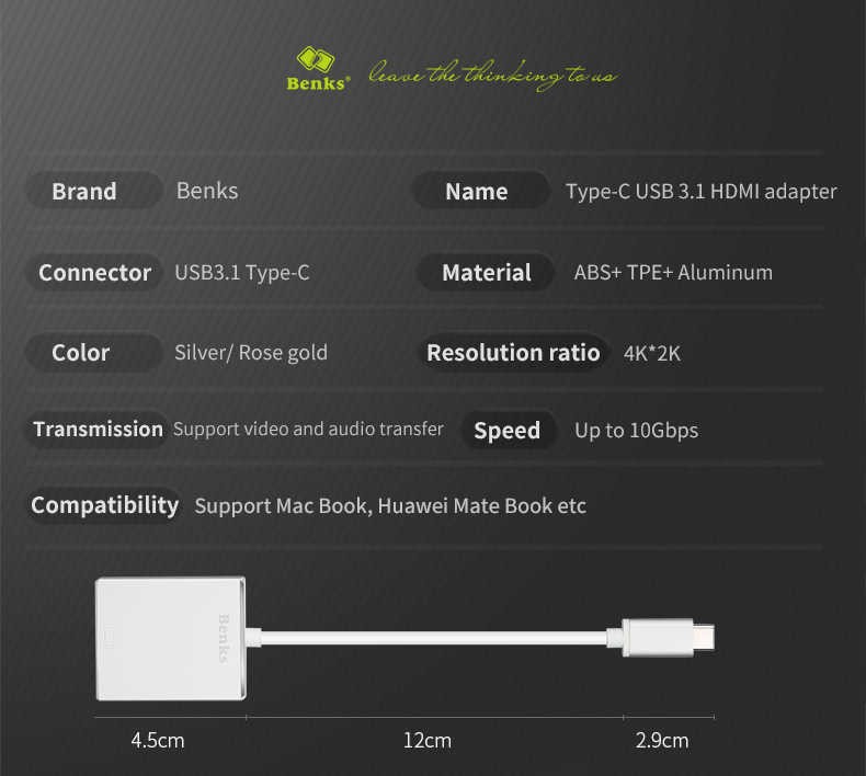 Benks Usb 3.1 Type-C to HDMI Adaptör - Görsel 5