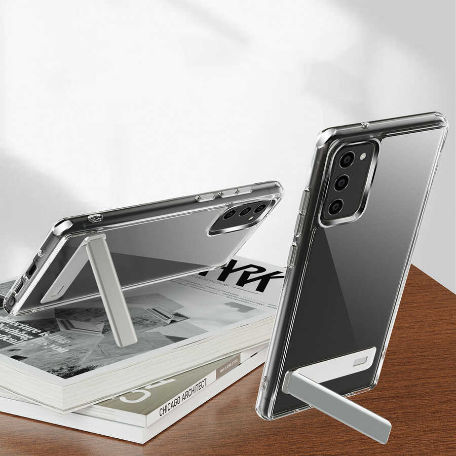 Galaxy S20 FE Kılıf Standlı Şeffaf Silikon Zore L-Stand Kapak - Görsel 8