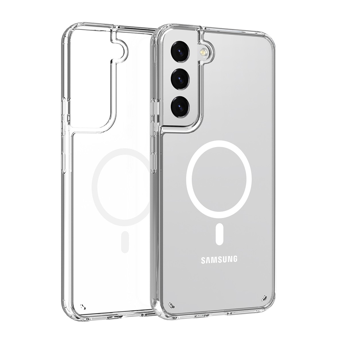 Galaxy S22 Kılıf M-safe Şarj Özellikli Şeffaf Sert PC Zore Embos Kapak - Görsel 6
