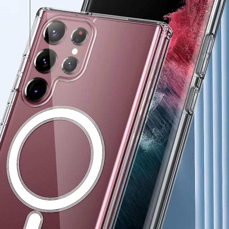 Galaxy S22 Ultra Kılıf Zore M-safe Şarj Özellikli Şeffaf Sert PC Zore Embos Kapak - Görsel 4