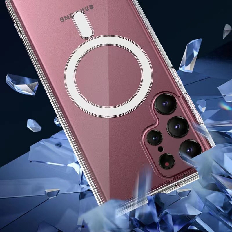 Galaxy S22 Ultra Kılıf Zore M-safe Şarj Özellikli Şeffaf Sert PC Zore Embos Kapak - Görsel 6
