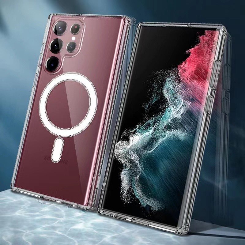 Galaxy S22 Ultra Kılıf Zore M-safe Şarj Özellikli Şeffaf Sert PC Zore Embos Kapak - Görsel 7