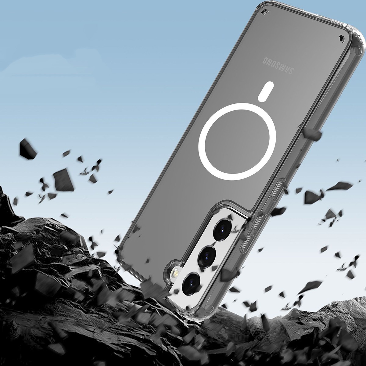 Galaxy S23 Kılıf M-safe Şarj Özellikli Şeffaf Sert PC Zore Embos Kapak - Görsel 5