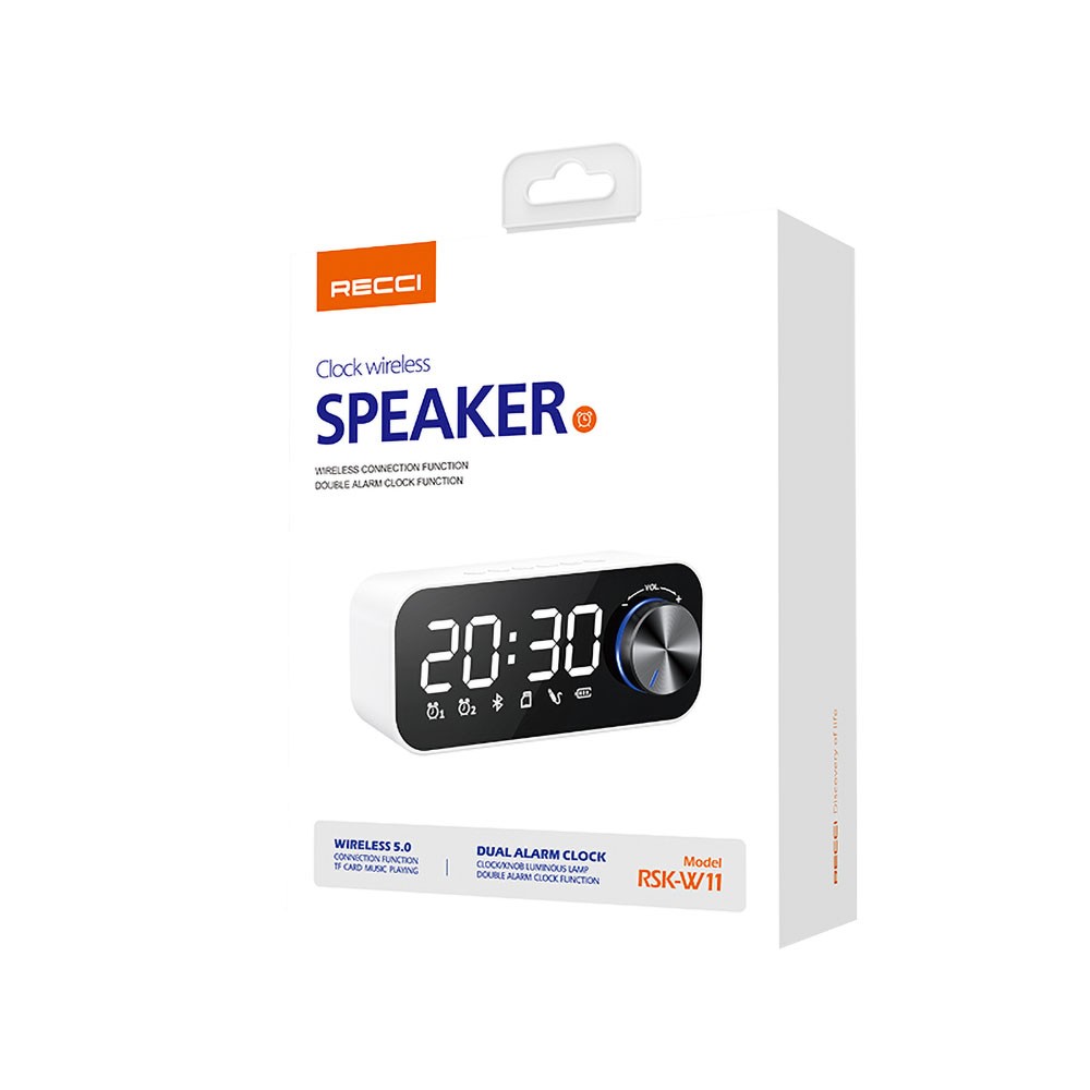Recci RSK-W11 FM/TF Çift Alarmlı Dijital Saatli Wireless Bluetooth 5.0 Speaker Hoparlör 3W 1200mAh - Görsel 5
