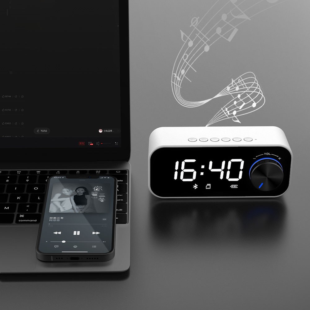 Recci RSK-W11 FM/TF Çift Alarmlı Dijital Saatli Wireless Bluetooth 5.0 Speaker Hoparlör 3W 1200mAh - Görsel 7