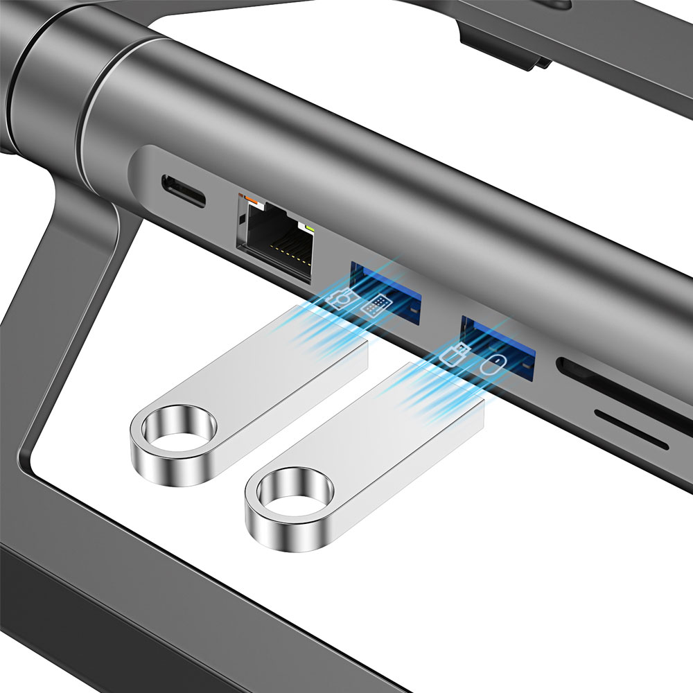 Wiwu A821CH 8in1 Hub Bağlantı İstasyonlu Notebook Laptop Standı PD3.0/USB3.0/RJ45 (1000Mbps)/SD/TF/HDMI (4K@30Hz) - Görsel 4