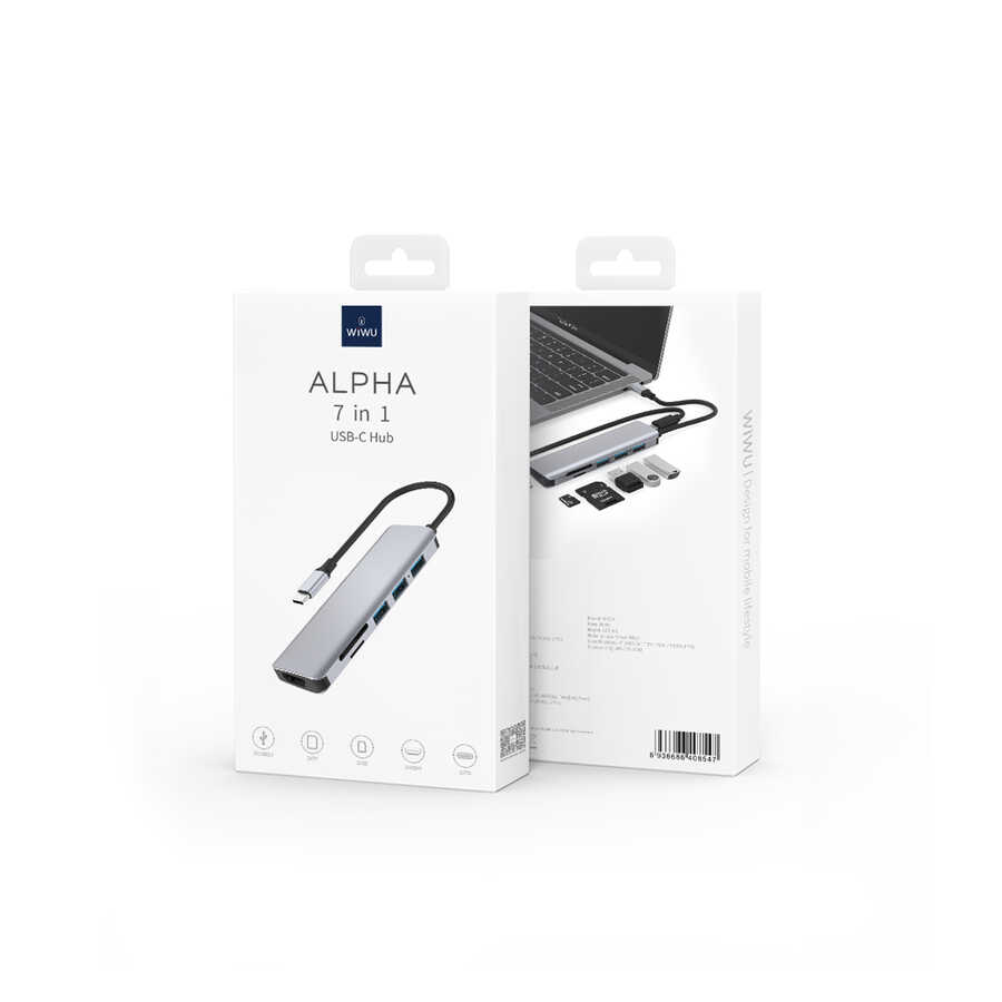 Wiwu Alpha A731HC 7 in 1 Type-C Hub 100W Şarj Destekli SD Kart-Hdmi-Usb Çoğaltıcı - Görsel 6