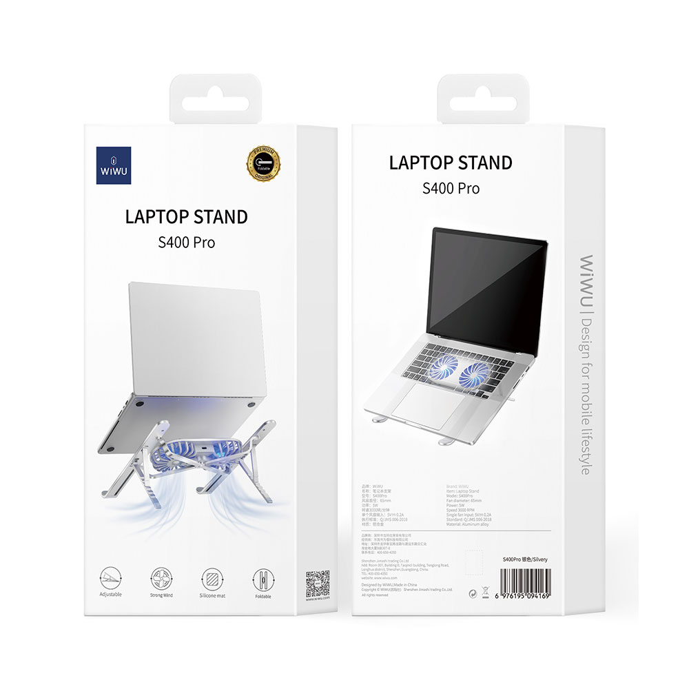 Wiwu S400 Pro Çift Fanlı Işıklı Katlanabilir Ayarlanabilir Laptop Standı 5W 3000RPM - Görsel 8