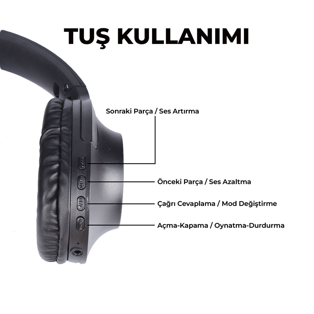 Zore BT850 Ayarlanabilir ve Katlanabilir 90 Derece Dönebilen Kulak Üstü Bluetooth Kulaklık - Görsel 7