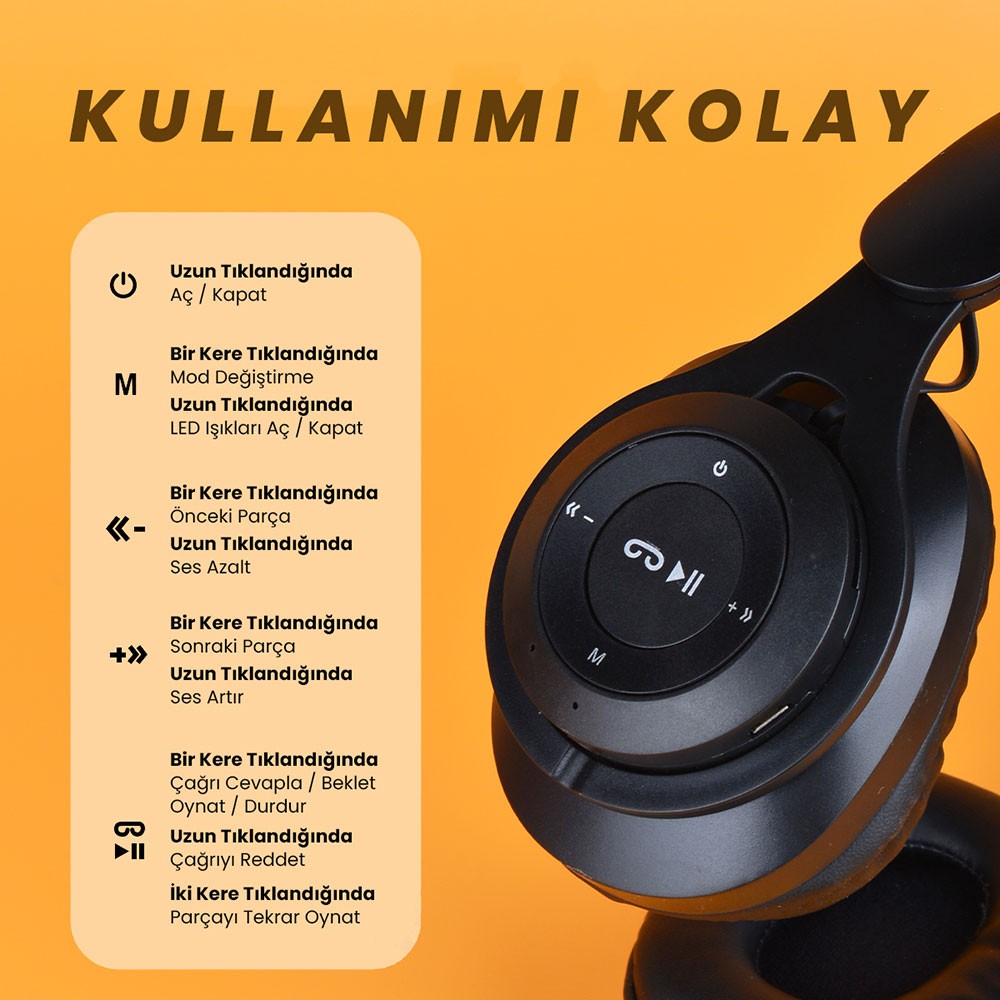 Zore M6 Plus Ayarlanabilir ve Katlanabilir Kulak Üstü Bluetooth Kulaklık - Görsel 4