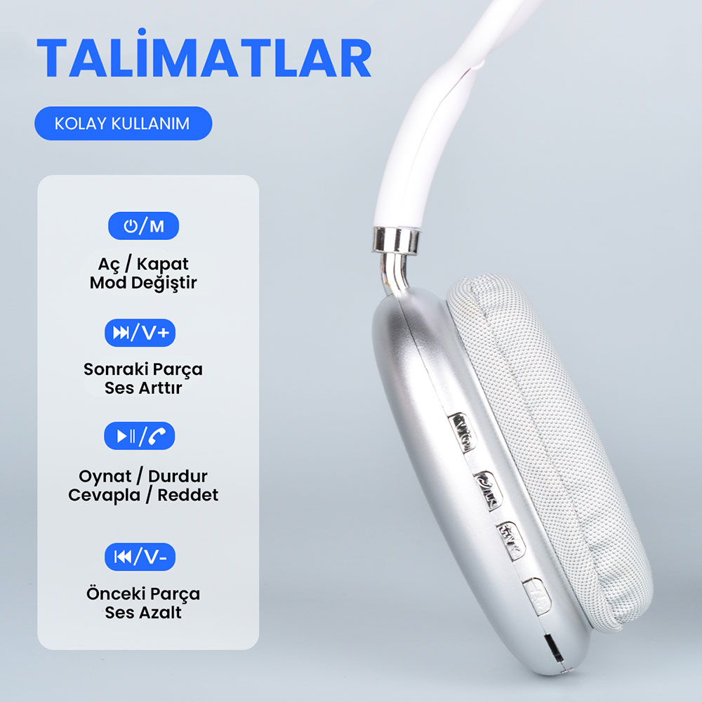 Zore P9 Hi-Fi Ses Kalitesi Ayarlanabilir ve Katlanabilir Kulak Üstü Bluetooth Kulaklık - Görsel 4