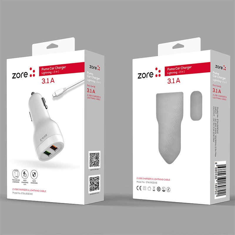 Zore Puma Serisi 2 in 1 Lightning Araç Şarj Aleti - Görsel 4