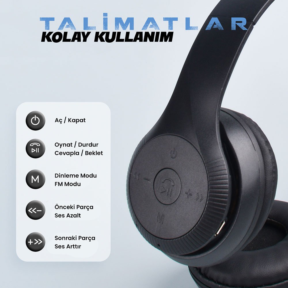 Zore ST95 Güçlü Ses Özelliği Ayarlanabilir ve Katlanabilir Kulak Üstü Bluetooth Kulaklık - Görsel 4